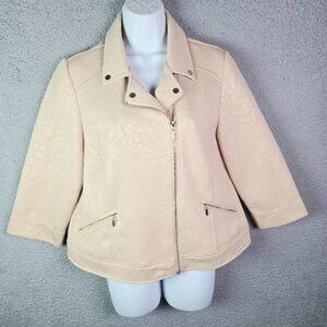 Chicos Moto Jacket Cream 1 Textured Asym Zip 34 Sleeve Minimalist